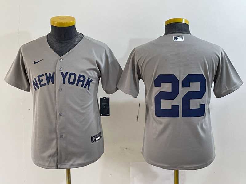 Youth New York Yankees #22 Juan Soto Gray Field of Dreams Cool Base Jersey->nba shorts->NBA Jersey